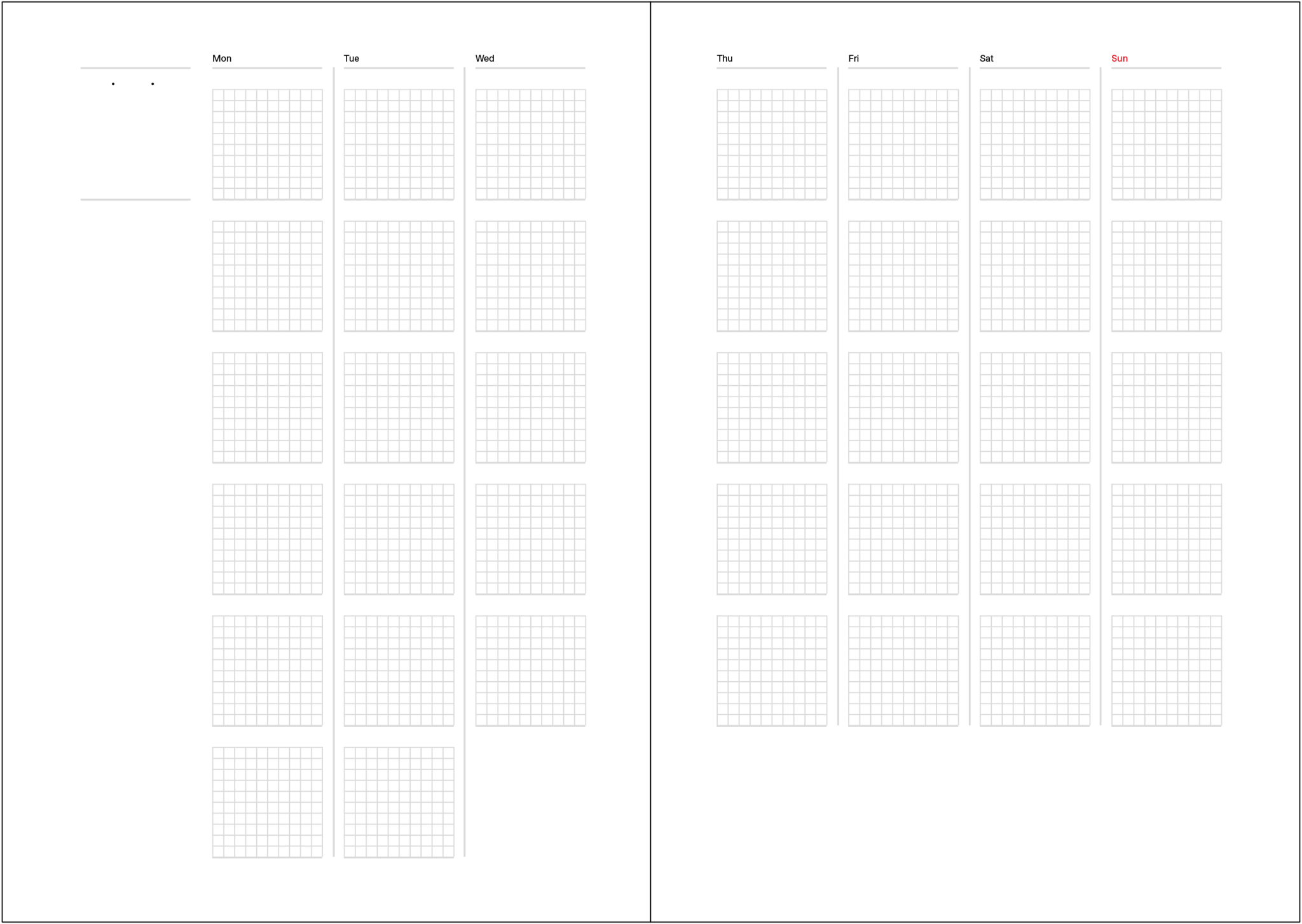 Monthly calendar. With grid lines.