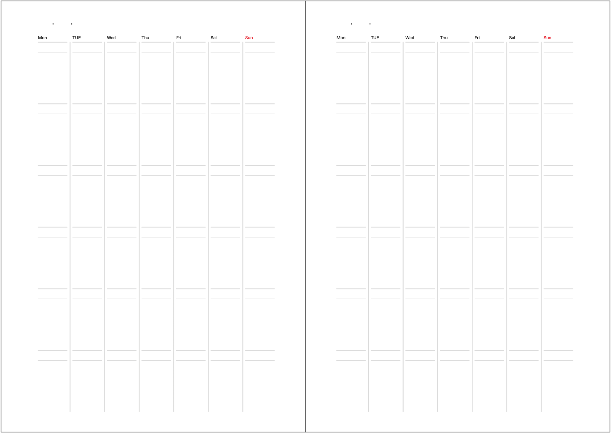 Monthly calendar on one page.
