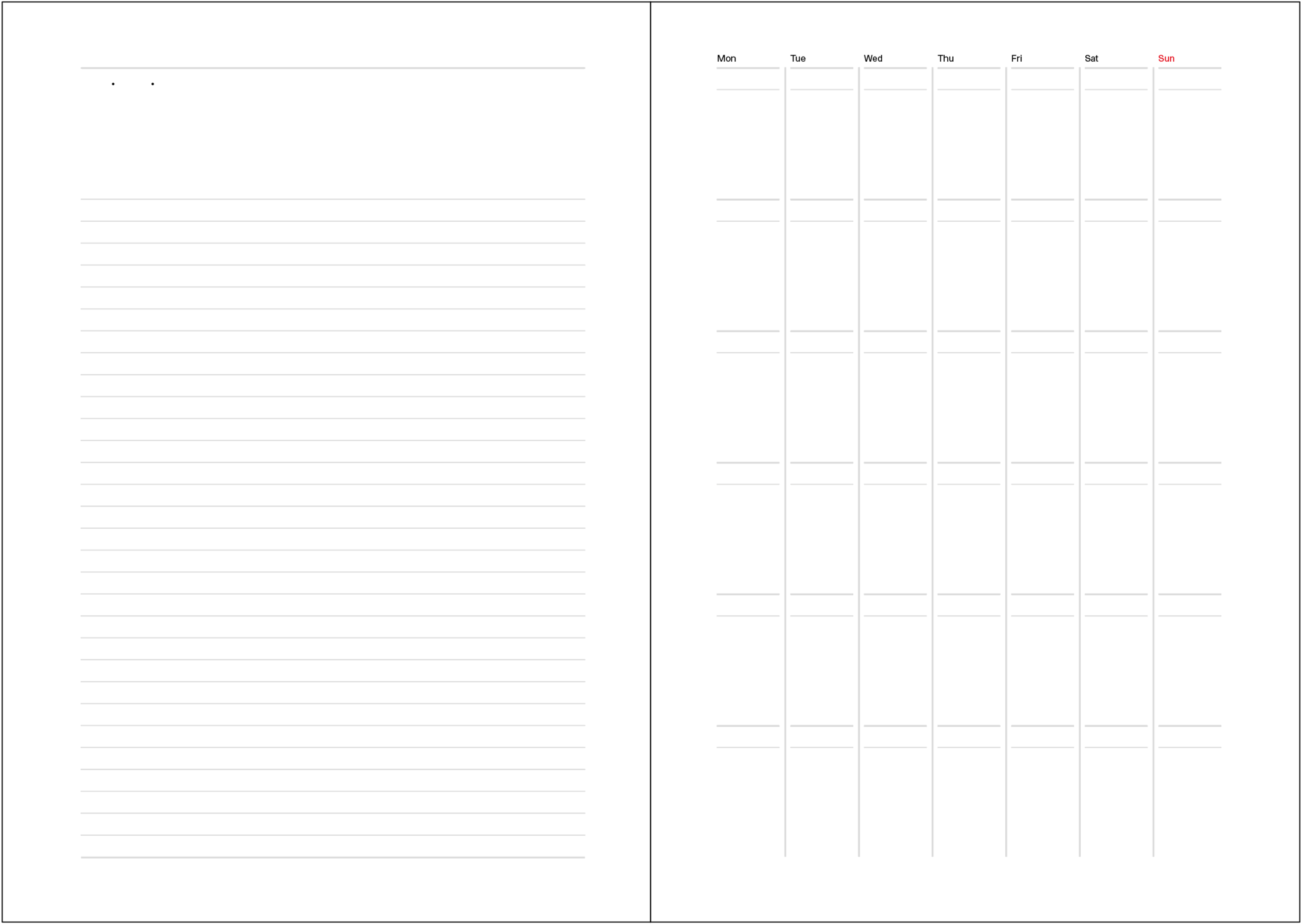 Monthly calendar on one page. With ruled memo page.