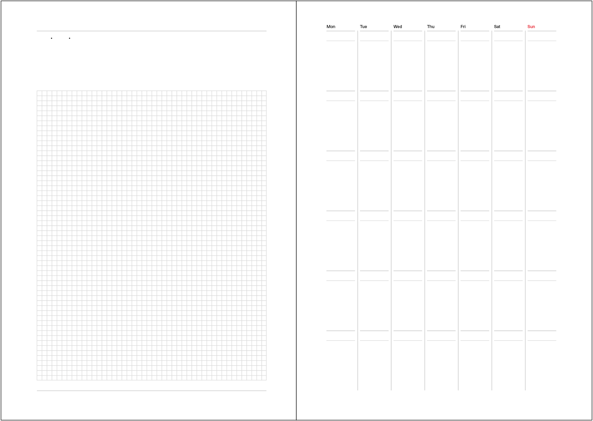 Monthly calendar on one page. With grid memo page.