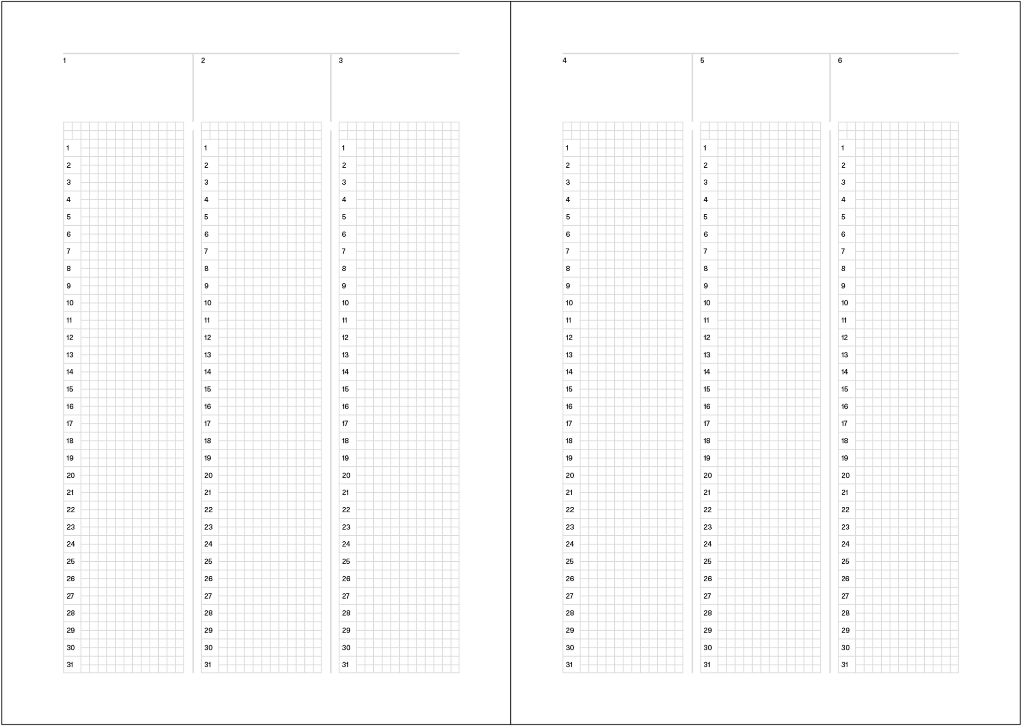 Quarterly calendars. With grid lines.