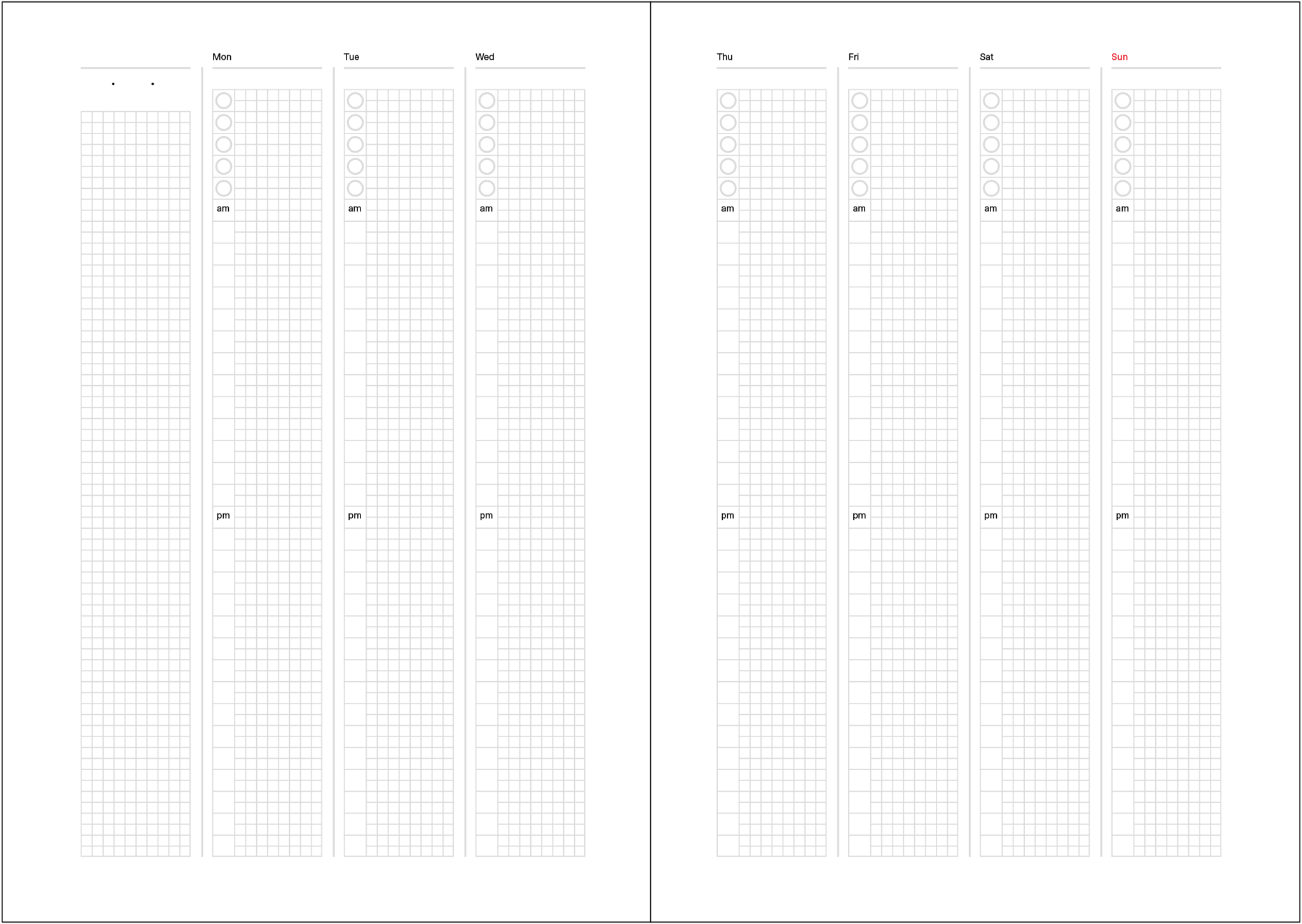 Weekly calendar. With grid lines. With checklists.