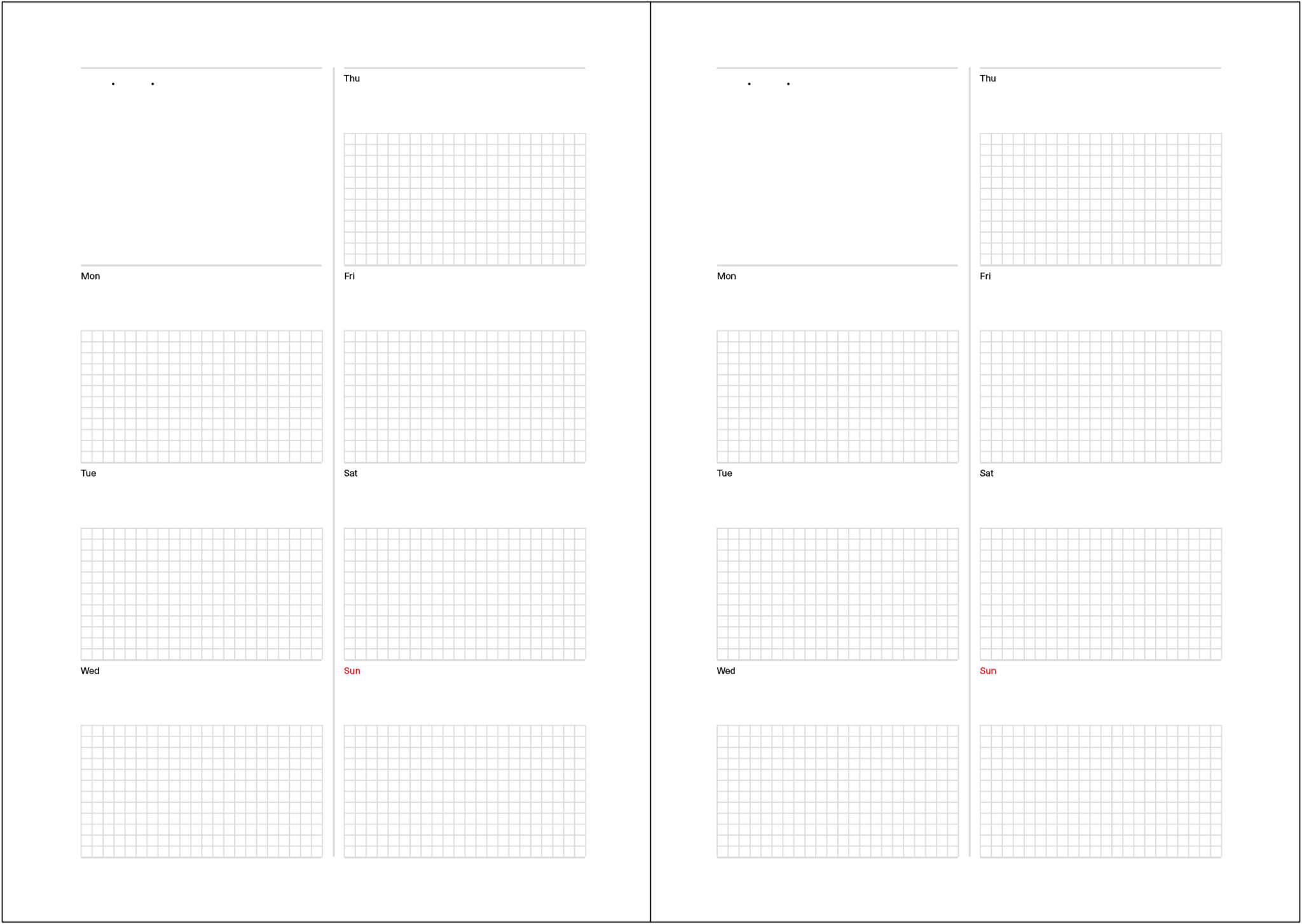 Weekly calendar on one page. With grid lines.