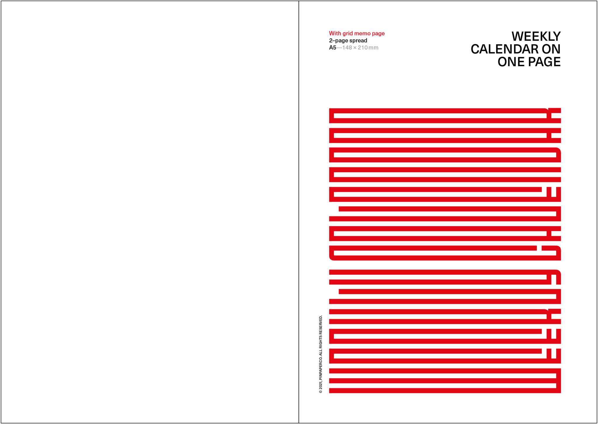 Cover of Weekly calendar. With grid memo page.